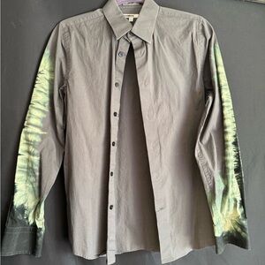 Men's express Gray and Green Tie-Dye button down dress Shirt fitted small